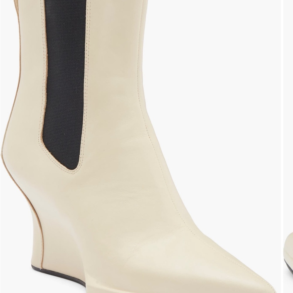 Eclipse Leather Chelsea Heeled Boots with Cream Wedge Heel and Pointed Toe
